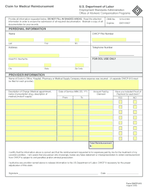 US Department of Labor Medical Reimbursement Form