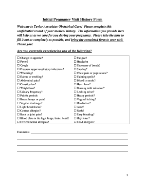 Initial Pregnancy Visit History Form