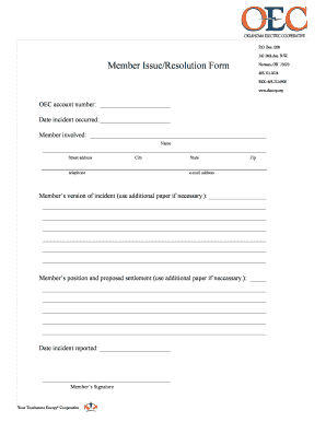 Oklahoma Electric Cooperative Member Issue Resolution Form
