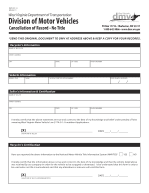 West Virginia Vehicle Title Cancellation Form