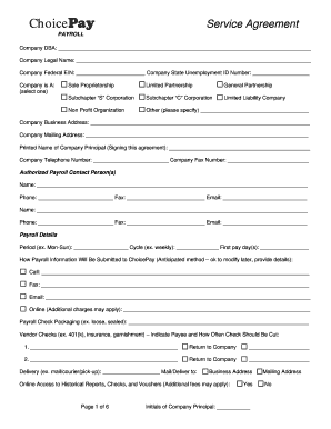 ChoicePay Payroll Service Agreement
