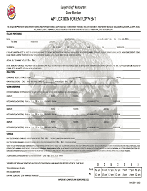 Burger King Crew Member Application Form