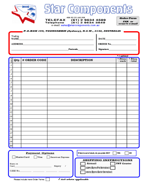 Australian Order Form