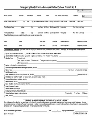Kenosha Unified School District Emergency Health Form