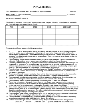 Pet Addendum to Rental Agreement