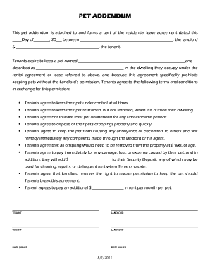Pet Addendum to Residential Lease Agreement