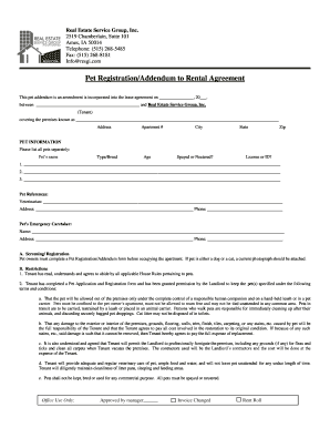 Pet Registration Addendum to Rental Agreement