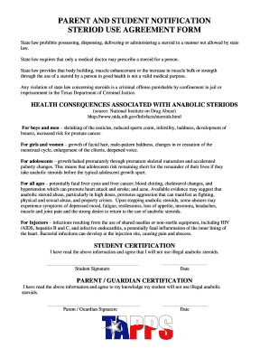 Steroid Use Agreement Form