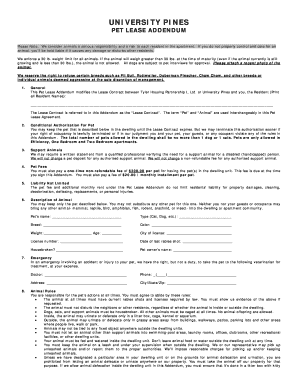 University Pines Pet Lease Addendum
