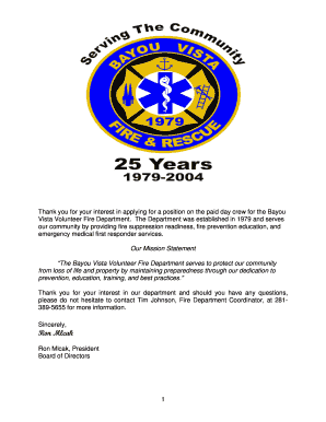 BVVFD APPLICATION FOR EMPLOYMENT DAY-CREW