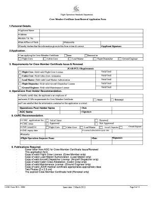 Crew Member Certificate Issue/Renewal Application Form