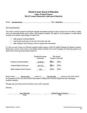 Notice of School Progress - Title III Annual Measurable Achievement Objectives