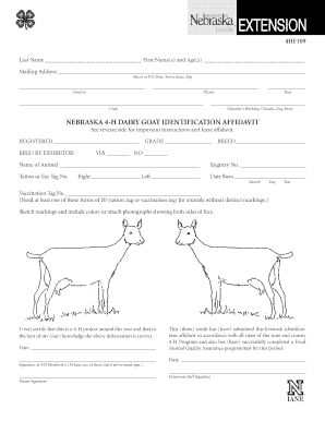 Nebraska 4-H Dairy Goat Identification Affidavit