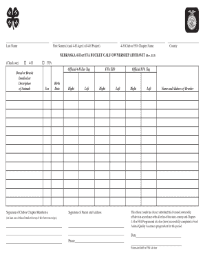 Nebraska 4-H or FFA Bucket Calf Ownership Affidavit