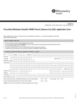 Discovery Health PMB Chronic Disease List Application Form