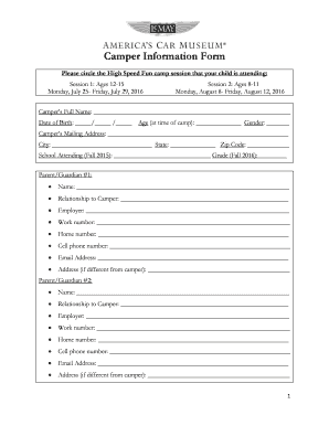 Camper Information Form - Americas Car Museum