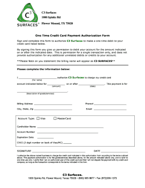 One Time Credit Card Payment Authorization Form