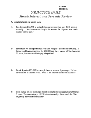 Simple Interest and Percents Review Quiz
