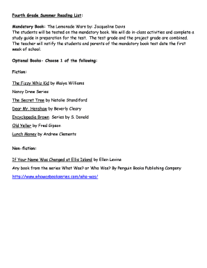 Fourth Grade Summer Reading List