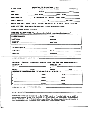 Student Enrollment Application Form