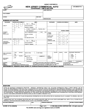 New Jersey Commercial Auto Insurance Application