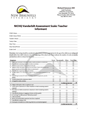 NICHQ Vanderbilt Assessment Scale