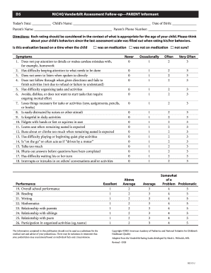 NICHQ Vanderbilt Assessment Follow-up Form