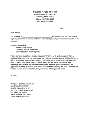 Teacher ADHD Assessment Form