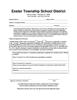 Pennsylvania Student Suspension Affidavit