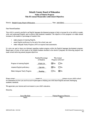Notice of District Progress - Title III Annual Measurable Achievement Objectives