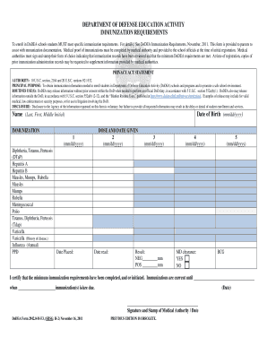 DoDEA Immunization Requirements Form
