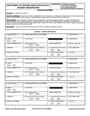 DoDEA Student Registration Form