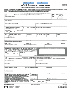 Canadian Adult Passport Application