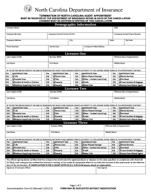 North Carolina Agent Appointment Termination Form