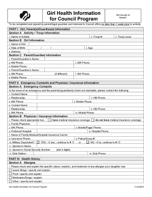 Girl Health Information Form