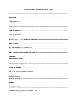 Russia Business Invitation Visa Application Form