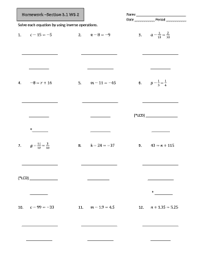 Math Homework Worksheet
