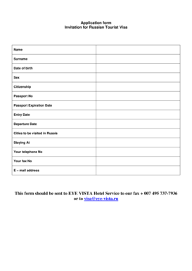 Russian Tourist Visa Application Form