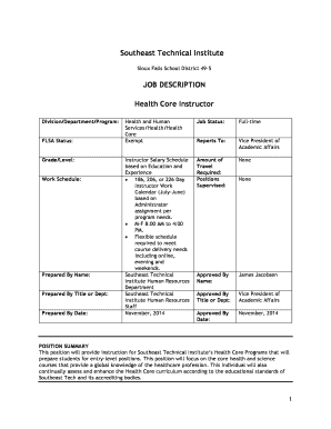 Southeast Technical Institute JOB DESCRIPTION Health Core