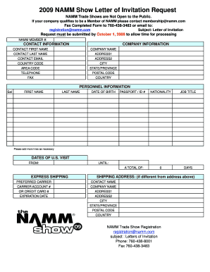 NAMM Show Letter of Invitation Request