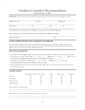 Guidance Counselor Recommendation Form