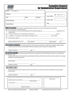 Fillable Online Exemption Request for Immunization Requirement Fax ...