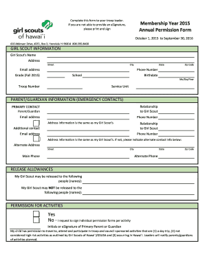 Girl Scout Annual Permission Form