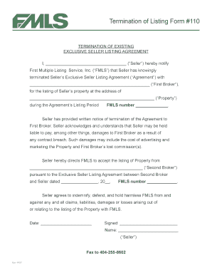 Termination of Exclusive Seller Listing Agreement