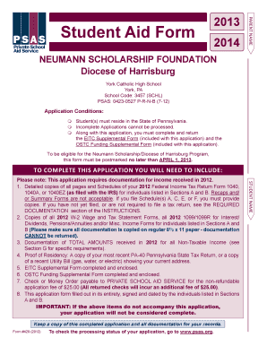 Neumann Scholarship Student Aid Form