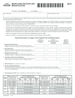 Maryland Decoupling Modification Form 500DM