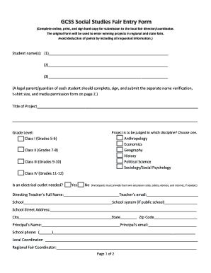 GCSS Social Studies Fair Entry Form
