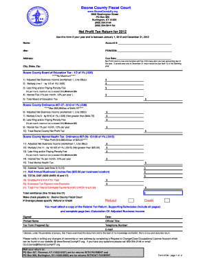 Boone County Net Profit Tax Return