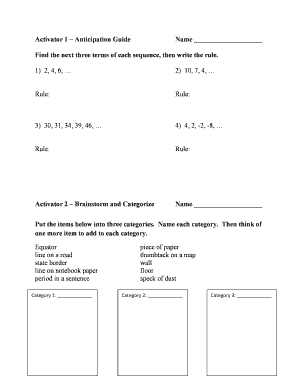 Math Classroom Activator Worksheets