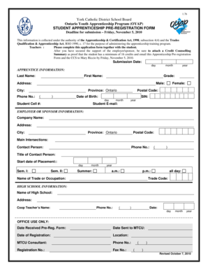 Ontario Youth Apprenticeship Program Pre-Registration Form